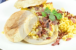 Scrambled egg and bacon muffin