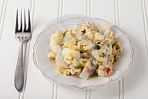 Scrambled Eggs with Anaheim Chilies white background