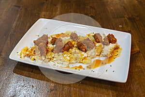 Scrambled eggs with chorizo from Teror photo