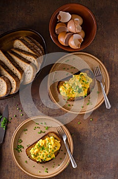 Scrambled eggs with herbs photo