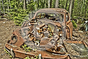 Scrap car in the woods