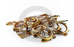 A scrap of gold. Old and broken jewelry, watches of gold and gold-plated