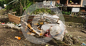 Scrap heap of paper boxes photo taken in Semarang Indonesia