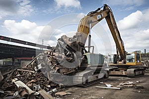 Scrap metal recycling plant and crane-loading scrap in a train