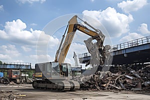 Scrap metal recycling plant and crane-loading scrap in a train