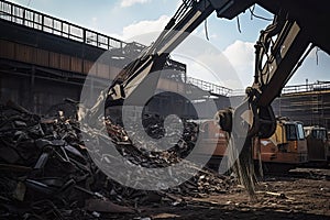 Scrap metal recycling plant and crane-loading scrap in a train