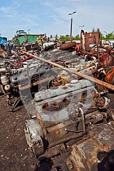 Scrap with old motors on scrap-heap