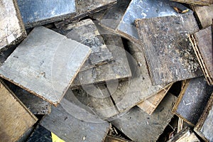 Scrap pile odds and ends construction wooden boards background