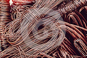 Scrap used copper wire from cable line to be recycling in factory