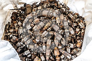 Scrap yard of car`s start motor rotor for recycling