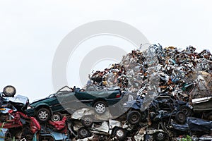 Scrap yard with crushed cars