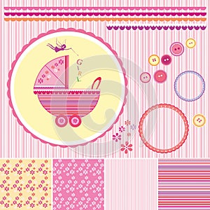 Scrapbook Baby shower Girl Set - design elements