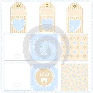 Scrapbook design elements Valentines vector patterns tags and ca