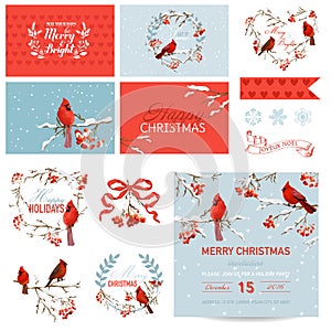 Scrapbook Design Elements - Vintage Christmas Birds and Berry Theme