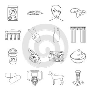 Scraper, sewing, sport and other web icon in outline style.health, history, finance icons in set collection.