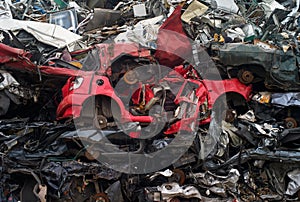 Scrapped Red Car on Junkyard