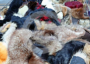 scraps of animal fur stoles for sale in the luxury furrier