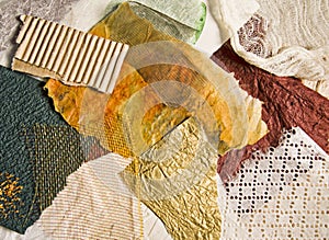 Scraps of painted paper and fabric