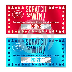 Scratch card game and win. With effect from scratch marks. With photo