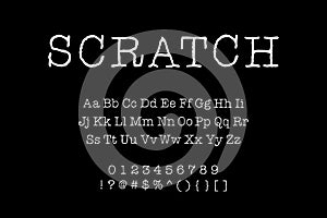 Scratch pencil sketch hand drawn vector type font in carton style black white illustration lettering