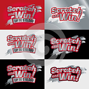Scratch and win letters. Background scratching effect. For tickets, cards, gift cards, promotions, banners. Silver colors letters.