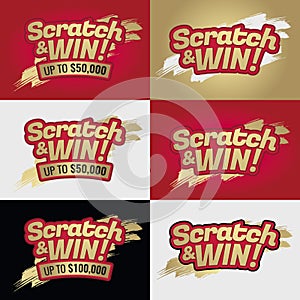 Scratch & win letters. Background scratching effect. For tickets photo