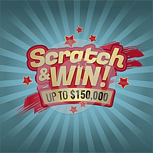 Scratch and win letters. Scratched effect background and stars. photo