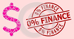 Scratched 0 discount Finance Badge and Pink Love Heart Dollar Symbol Mosaic