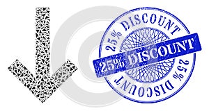 Scratched 25 percent Discount Stamp and Triangle Down Arrow Mosaic