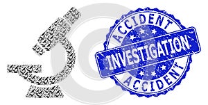 Scratched Accident Investigation Round Seal Stamp and Recursive Microscope Icon Mosaic