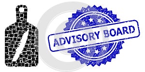 Scratched Advisory Board Seal and Square Dot Mosaic Cutting Board