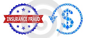 Scratched Bicolor Insurance Fraud Stamp Seal and Collage Dollar Chargeback of Blue Water Dews