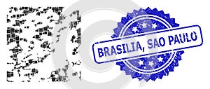 Scratched Brasilia, Sao Paulo Seal and Square Dot Collage Destructed