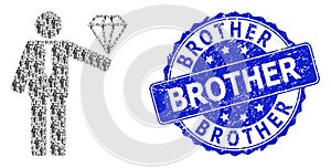 Scratched Brother Round Stamp and Recursive Groom Diamond Icon Mosaic