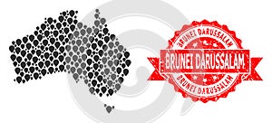 Scratched Brunei Darussalam Stamp and Mark Mosaic Map of Australia