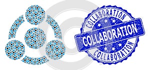 Scratched Collaboration Round Stamp and Recursive Collaboration Icon Mosaic