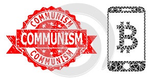 Scratched Communism Seal And Mobile Bitcoin Bank Triangle Mocaic Icon