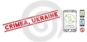 Scratched Crimea, Ukraine Line Stamp and Mosaic Mobile Payment Icon