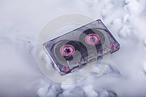 Scratched and dirty retro cassette tape. Conceptual photography