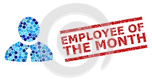 Scratched Employee of the Month Stamp Imitation and Clerk Collage of Rounded Dots