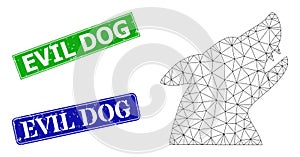 Scratched Evil Dog Seals and Polygonal Mesh Dog Head Icon