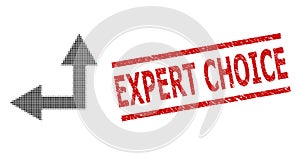 Scratched Expert Choice Seal Stamp and Halftone Dotted Bifurcation Arrow Left Up