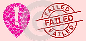 Scratched Failed Seal and Pink Valentine Notice Map Pointer Mosaic