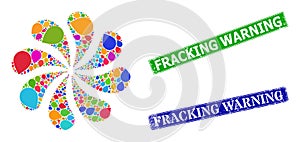 Scratched Fracking Warning Badges and Oil Drop Icon Bright Centrifugal Twist