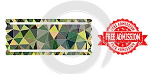 Scratched Free Admission Stamp Seal And Ticket Template Polygonal Mocaic Military Camouflage Icon