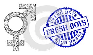Scratched Fresh Boys Stamp and Hatched Sex Symbol Web Mesh