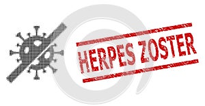 Scratched Herpes Zoster Seal Stamp and Halftone Dotted No Flu Virus