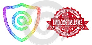 Scratched Landlords` Insurance Stamp and Multicolored Network Email Address Protection