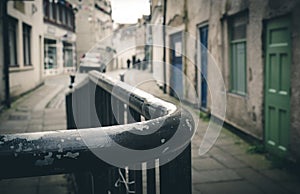 Scratched metal railing