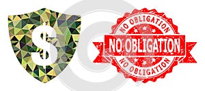 Scratched No Obligation Stamp and Dollar Shield Lowpoly Mocaic Military Camouflage Icon